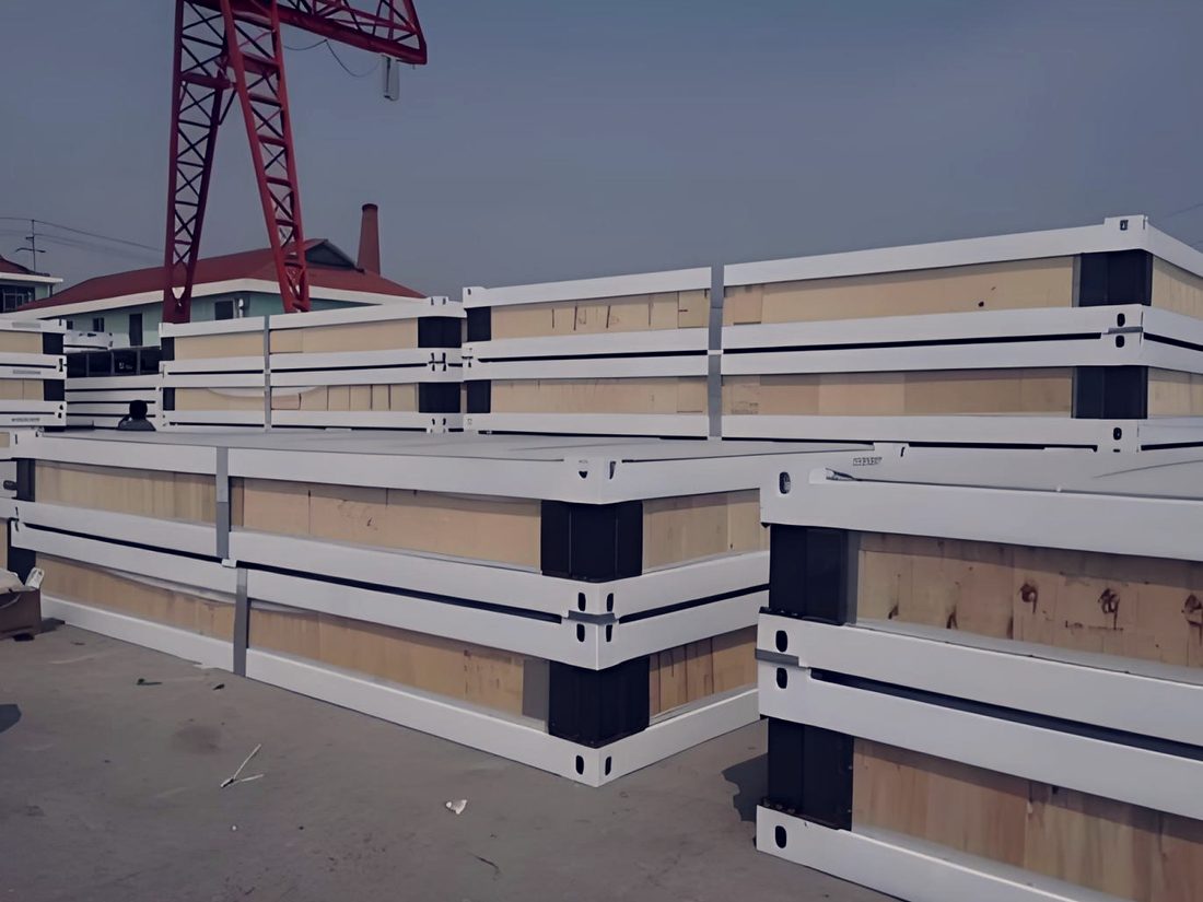 Stacked wall panels staged for dispatch
