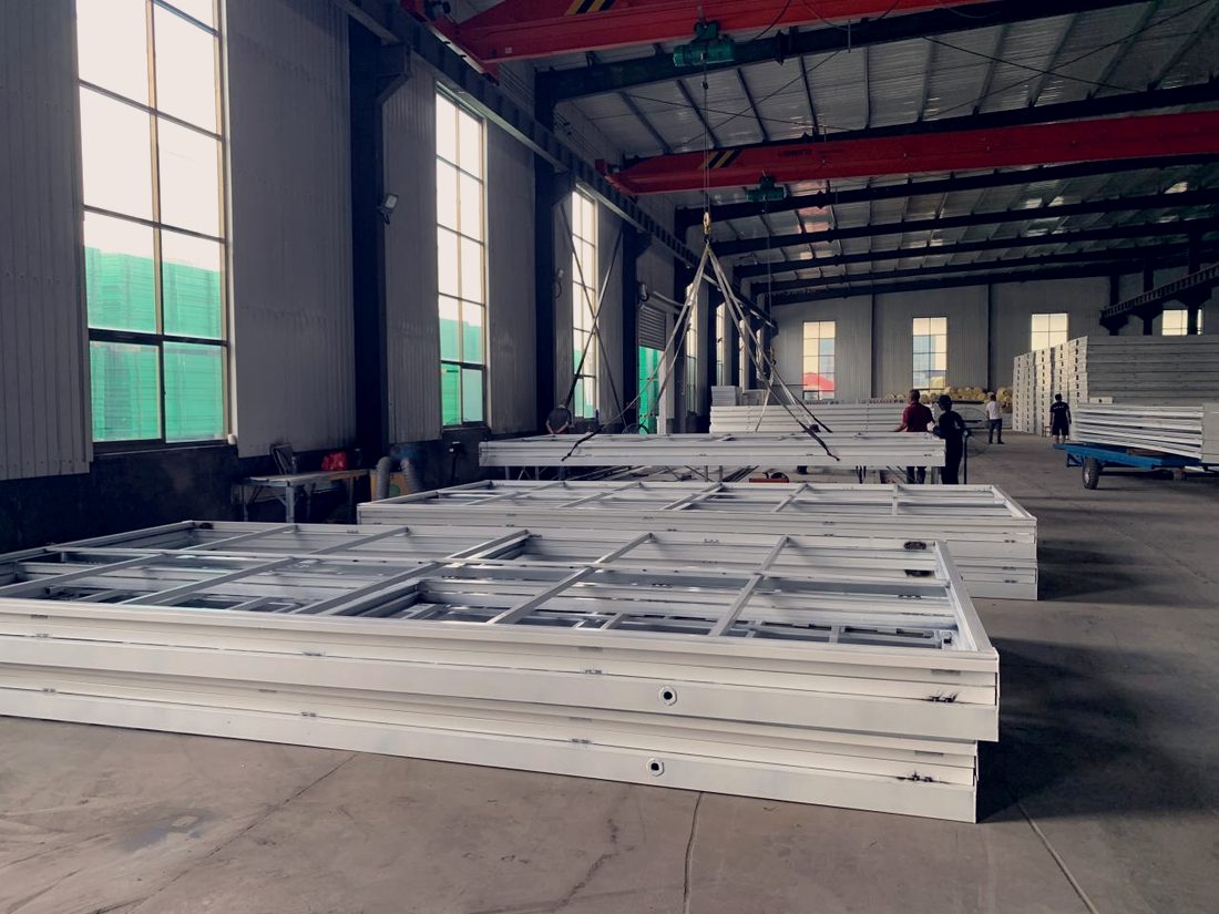 Steel frame assembly in the manufacturing facility