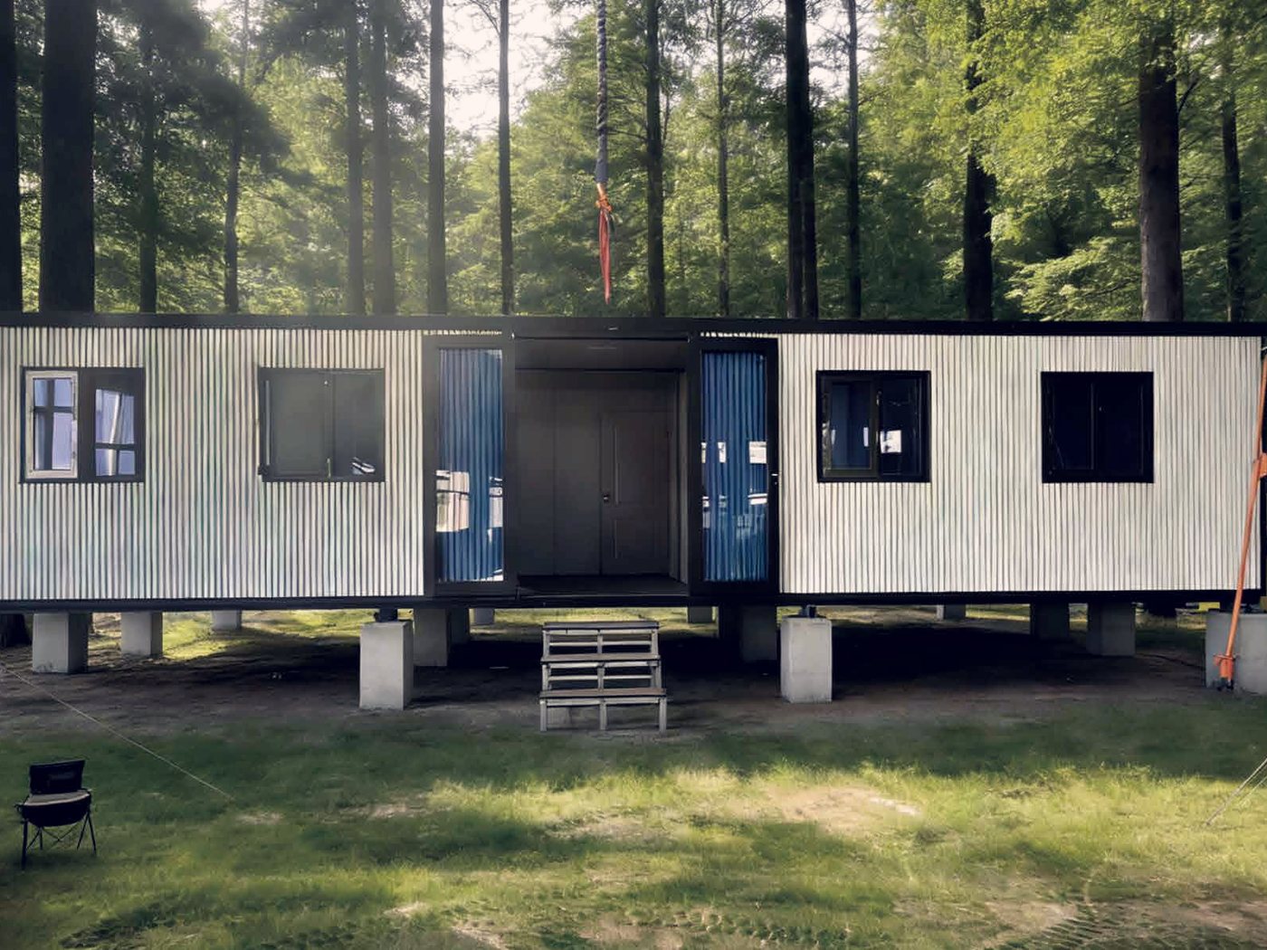 Cabins among the pines, with tent pitches alongside