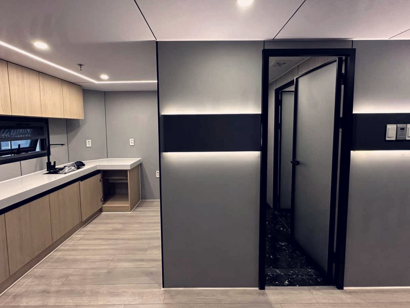 Partitioned interior with the doors pre-hung