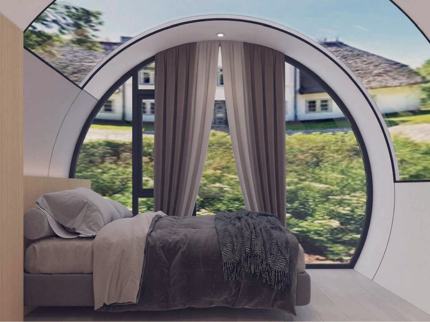 Capsule bedroom — the window is the whole view